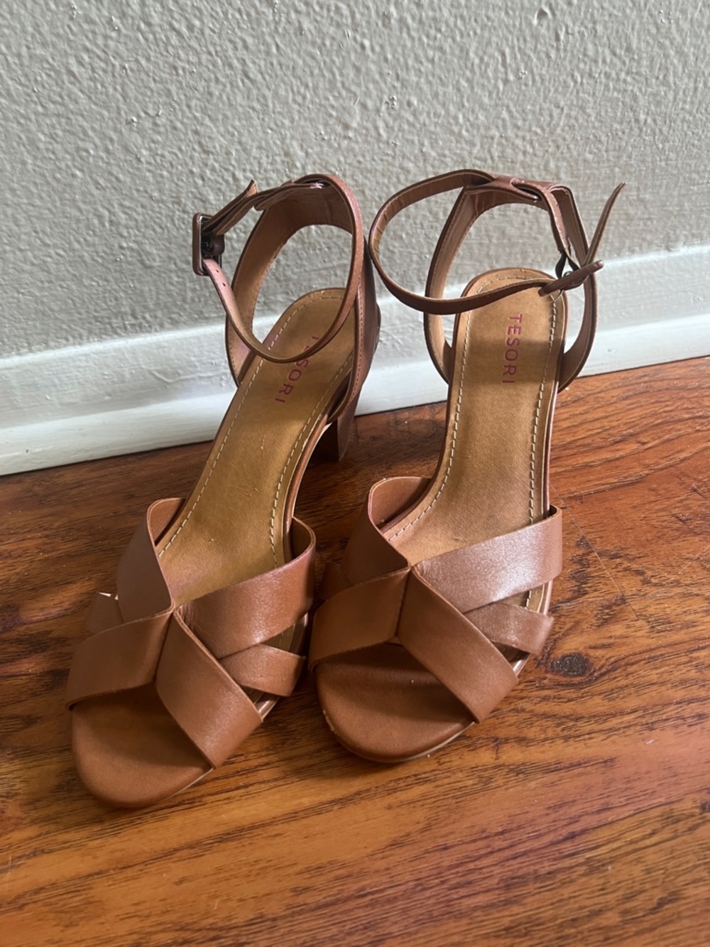 Tesori Brown Braided Ankle-Strap Heels size 8